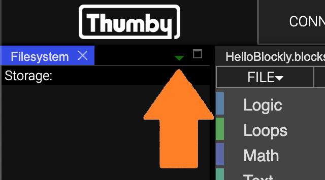 Thumby blockly bitmap builder hidden tab dark