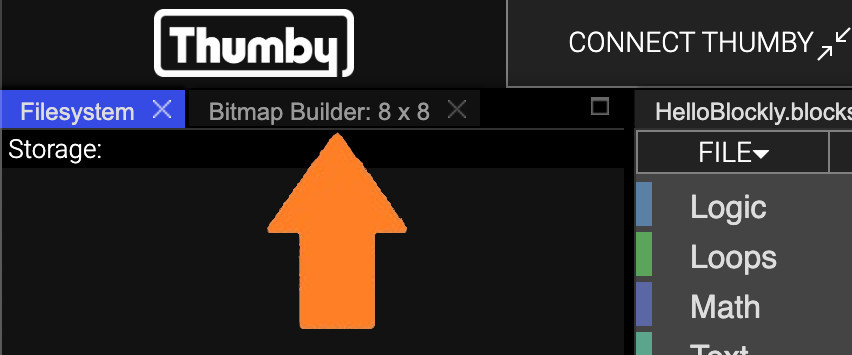 Thumby blockly bitmap builder tab dark